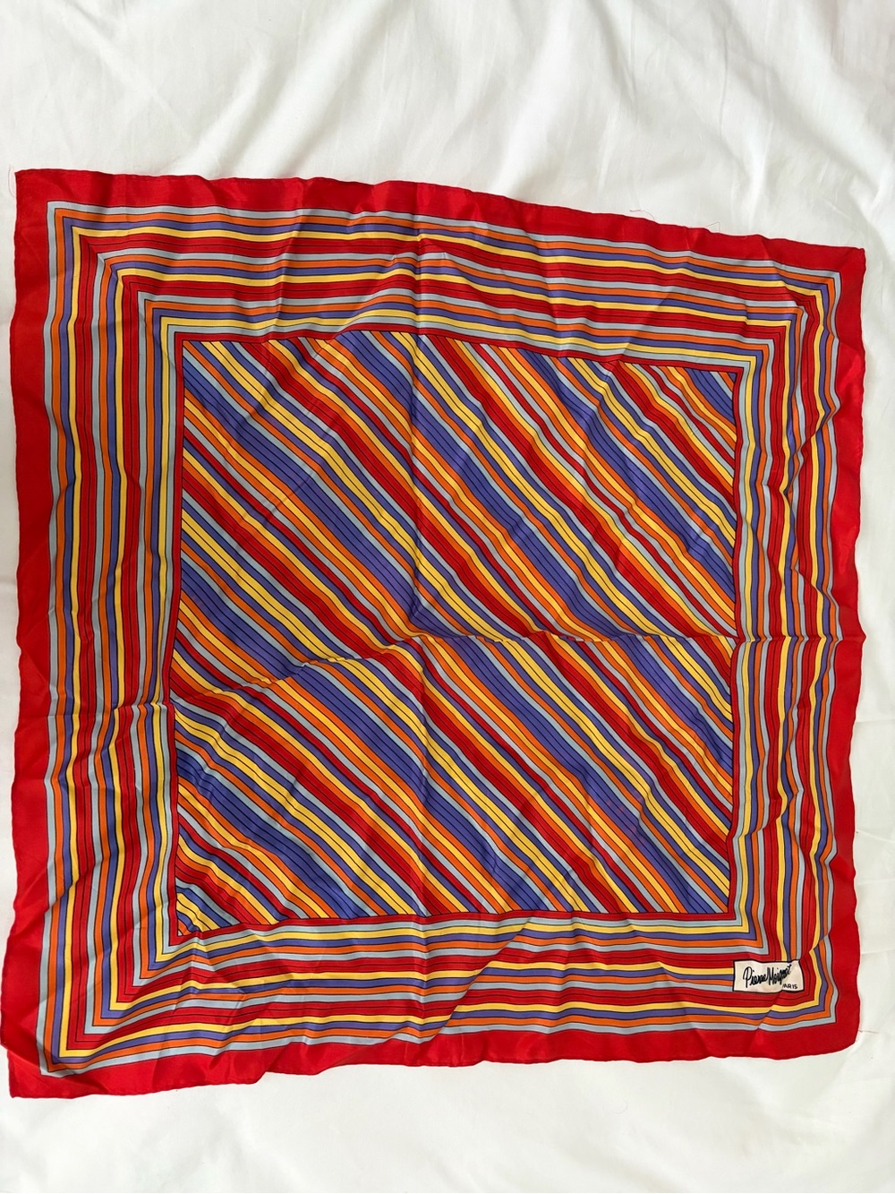 Vintage Pierre Moignet Paris Vivid Striped Multi-Color Square Scarf